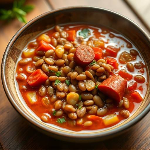 Un plato humeante de lentejas estofadas, con chorizo y verduras